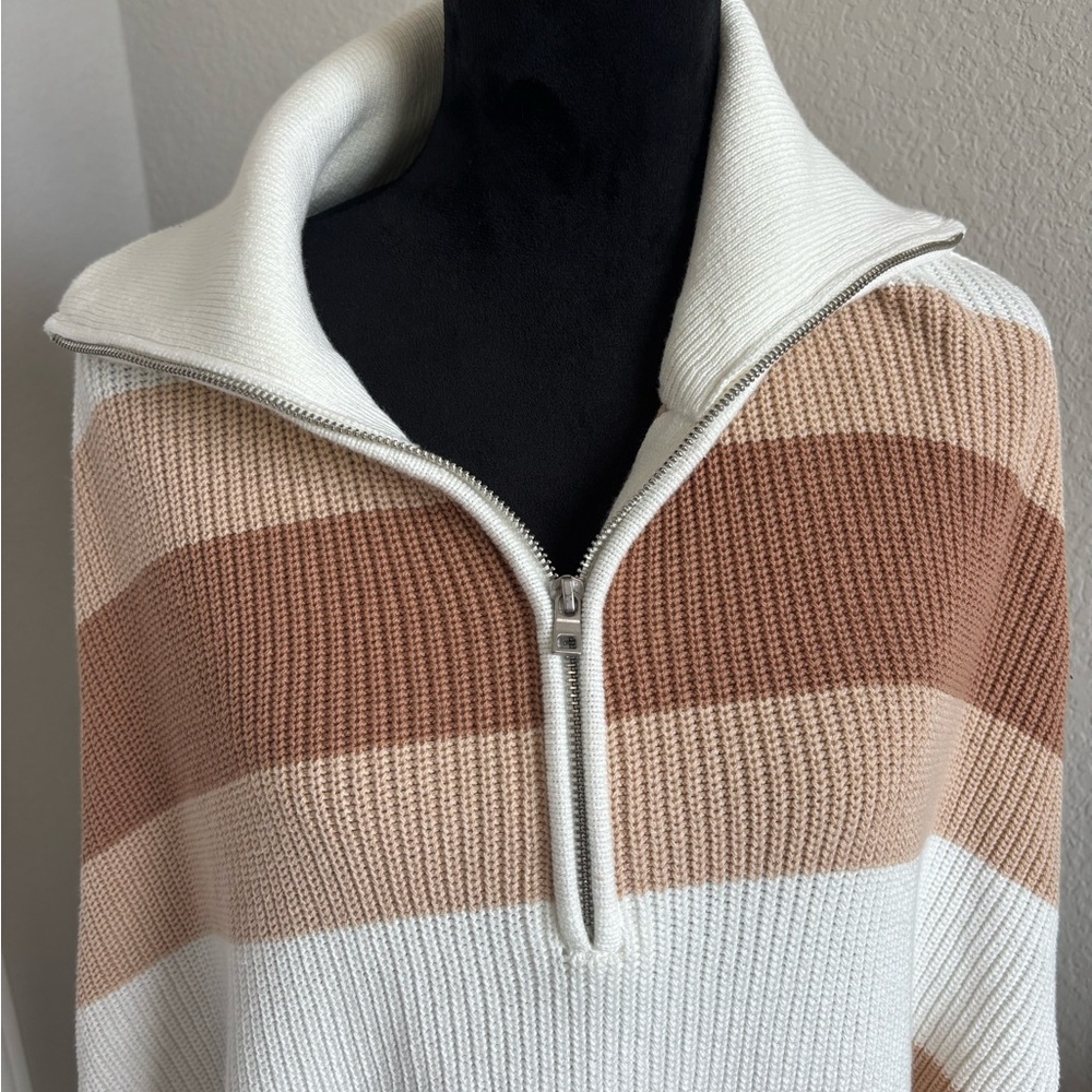 Aerie Beyond Striped 1/4 Zip Pullover Sweater in a toasty combo color size med - Picture 4 of 6